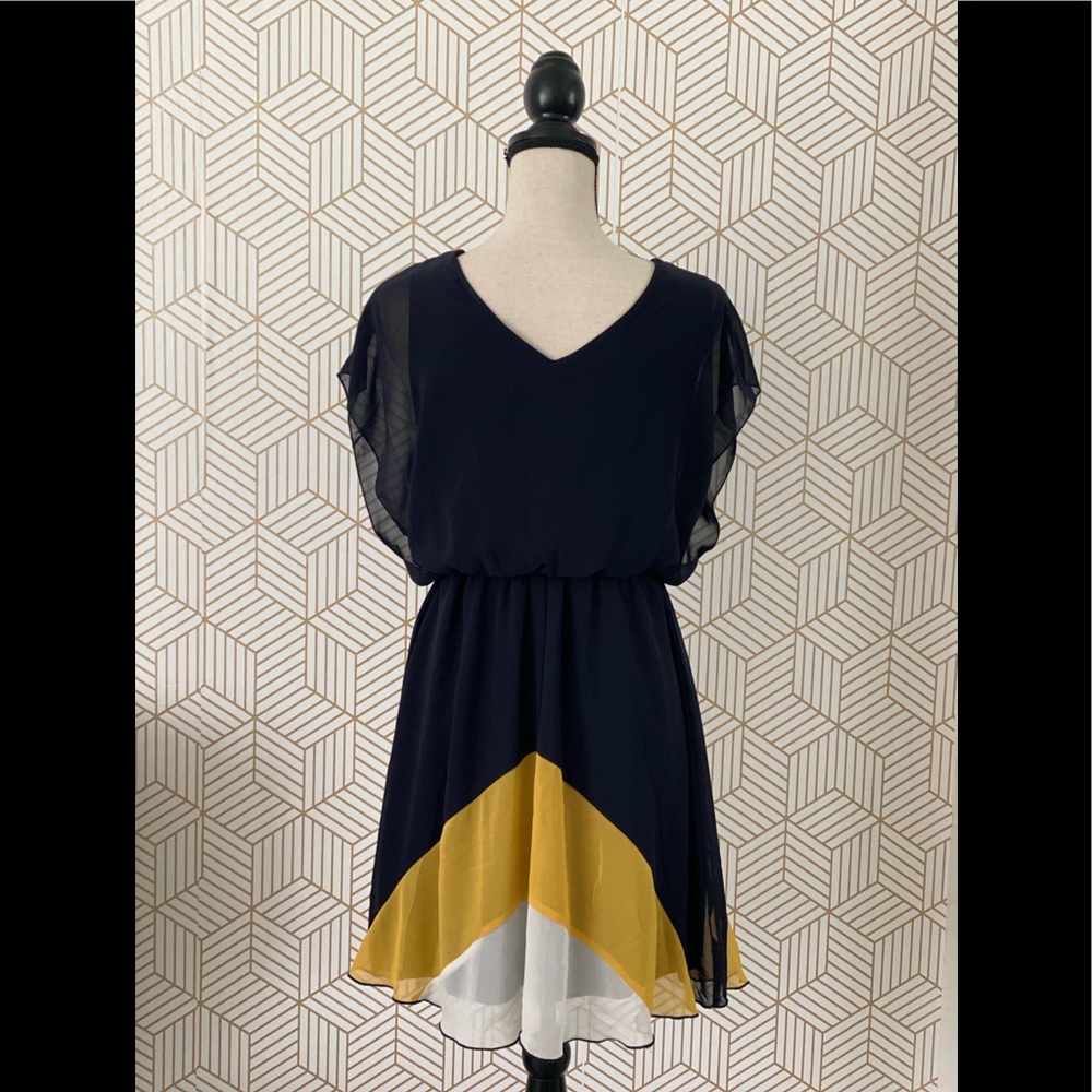 Colorblock Day Dress w/ Flutter Sleeves - Picture 2 of 3